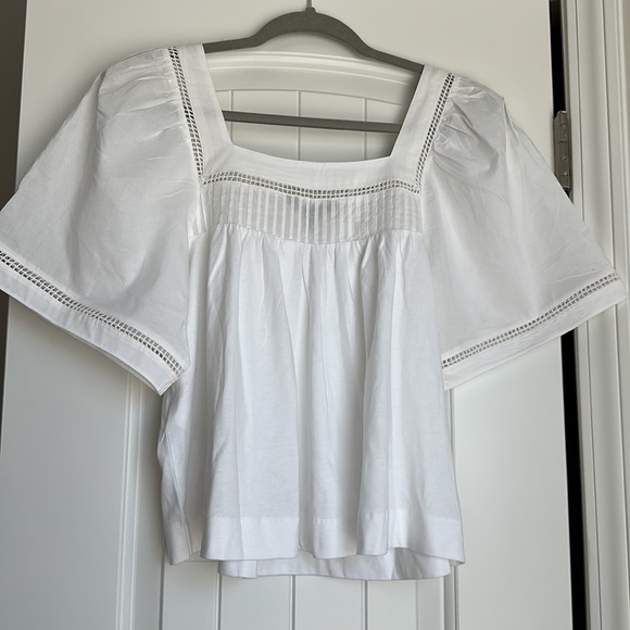 Banana Republic Mixed Material White Pintuck Knit short puff sleeve top size XS. - Picture 7 of 13